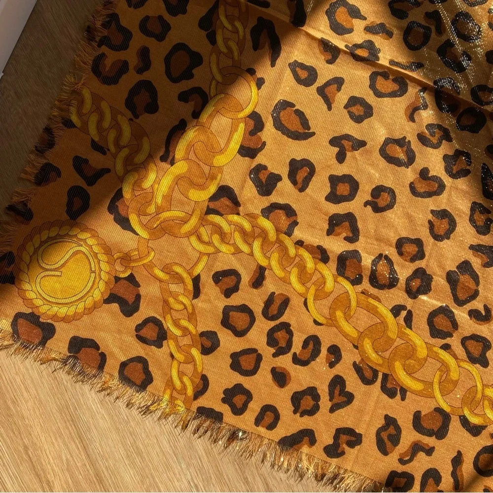 St. John Knits Silk Scarf - Leopard/Chain Print 33